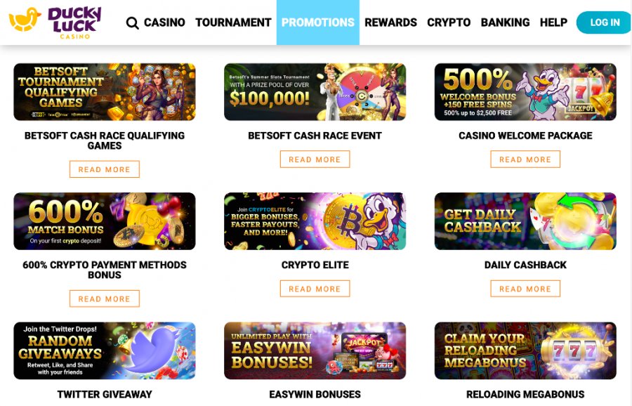 Bonuses and Promotions DuckyLuck Casino